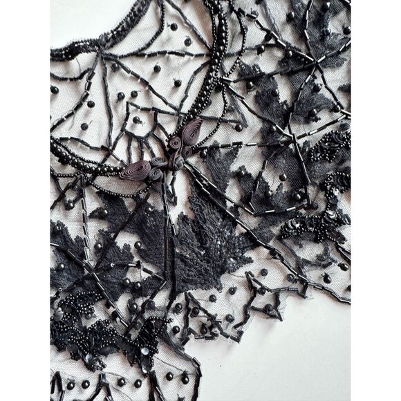 Vintage Black Beaded Sequin Embroidered Tulle Collar - Picture 9 of 14